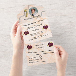Chic Gold & Burgund Rose 70. Geburtstag All In One Einladung