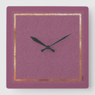Chic Gold Burgundy Abstrakte Blumenrahmen Quadratische Wanduhr