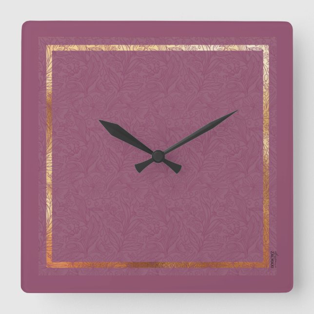 Chic Gold Burgundy Abstrakte Blumenrahmen Quadratische Wanduhr (Vorderseite)