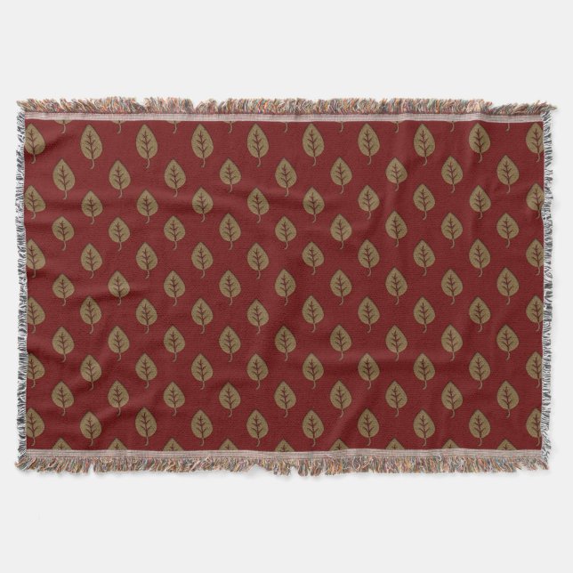 Chic Gold Burgundy Red Leaf Throw Blanket Decke (Vorderseite)
