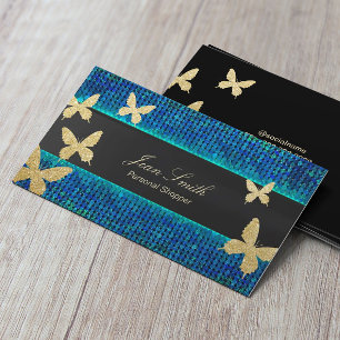 Chic Gold Butterfliegen Aquamarin & Blue Personal Visitenkarte