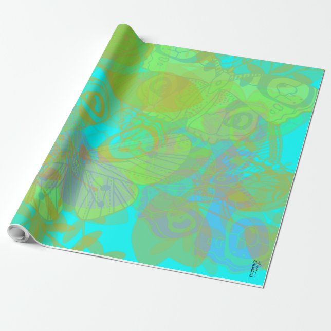 Chic Gold Butterfly Aquamarine Geschenkpapier (Ungerollt)