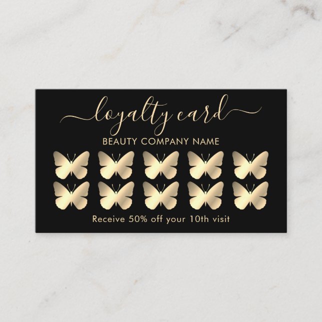 Chic Gold Butterfly Themed Loyalty Card Visitenkarte (Vorderseite)