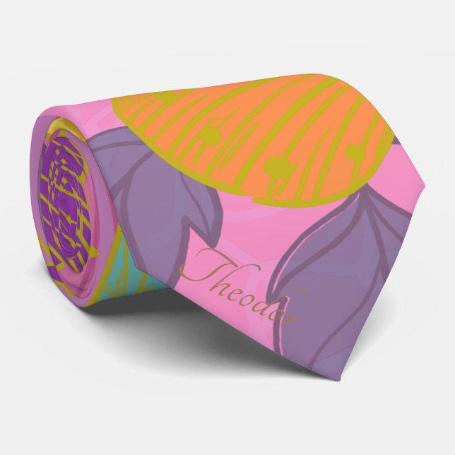 Chic Gold Butterfly Türkis Violet Krawatte (Gerollt)