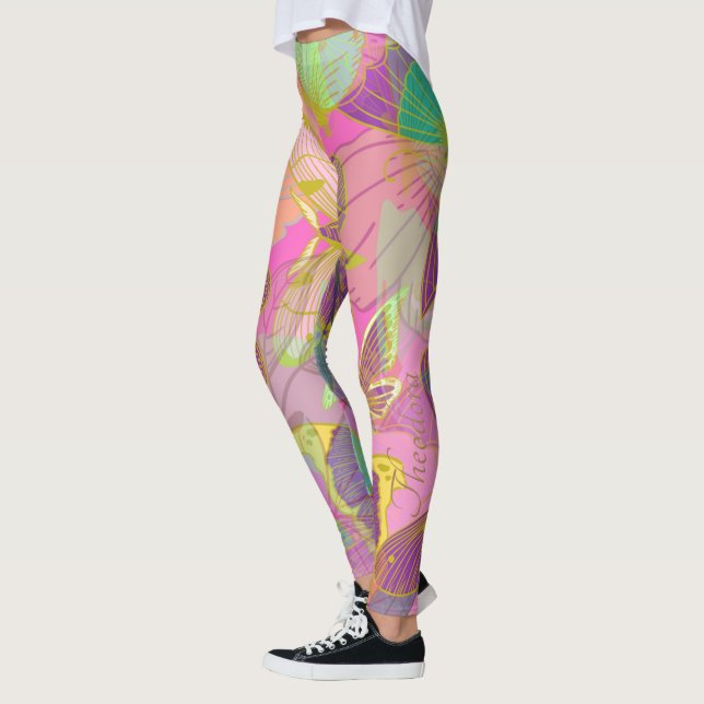 Chic Gold Butterfly Türkis Violet Leggings (Links)