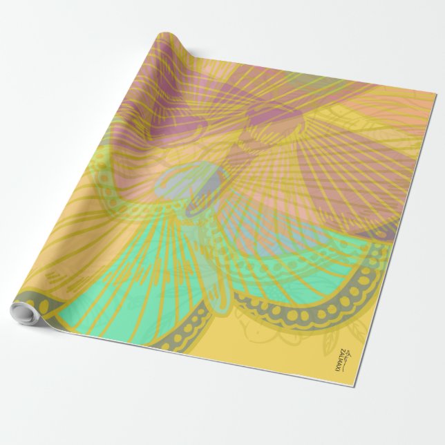 Chic Gold Butterfly Yellow Orange Geschenkpapier (Ungerollt)