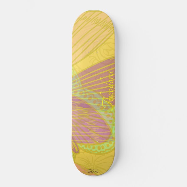 Chic Gold Butterfly Yellow Orange Skateboard (Vorderseite)
