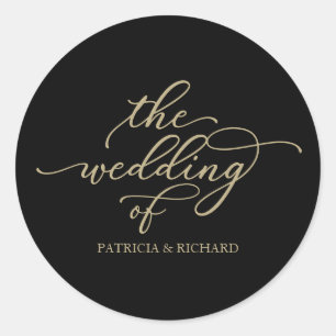 Chic Gold Calligraphy Black Wedding Runder Aufkleber