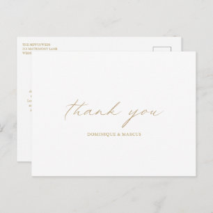 Chic Gold Calligraphy Elegant Wedding Vielen Dank Postkarte