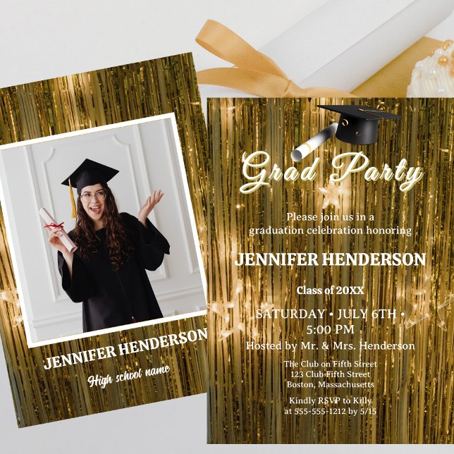 Chic Gold Calligraphy Graduation Party 2025 Einladung (Von Creator hochgeladen)