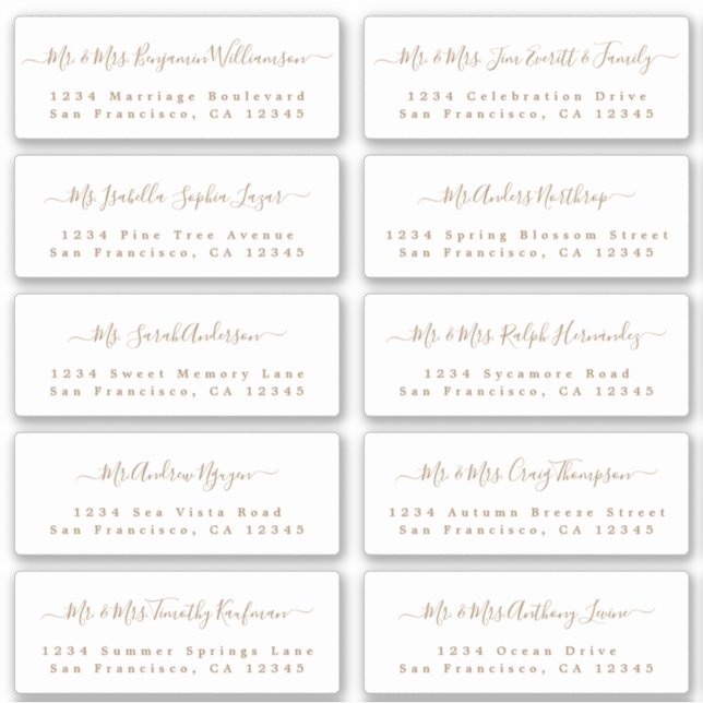 Chic Gold Calligraphy Wedding Guest Address Labels (Vorderseite)