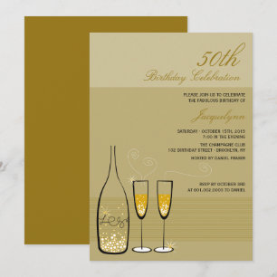 Chic Gold Champagne Meilenstein 50. Geburtstagsfei Einladung