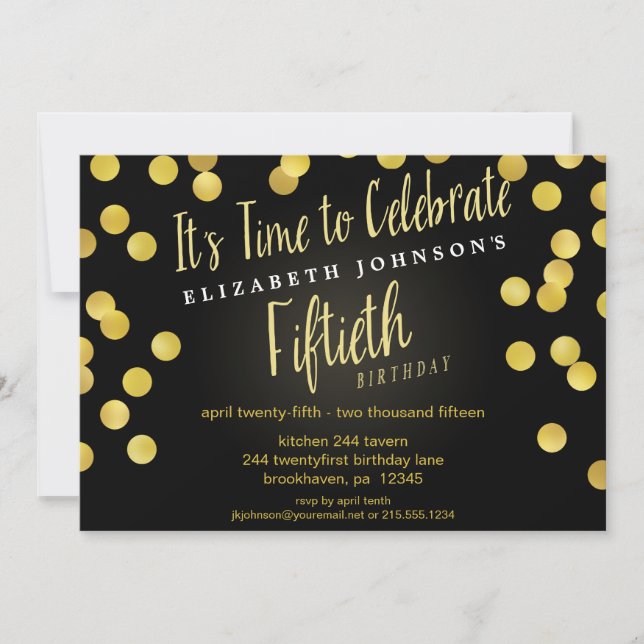 Chic Gold Confetti 50. Geburtstagsparty Einladung (Vorderseite)