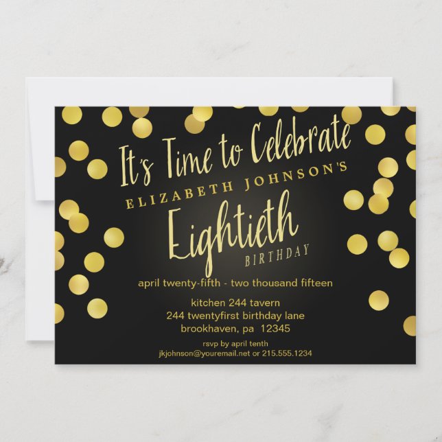 Chic Gold Confetti 80. Geburtstagsparty Einladung (Vorderseite)