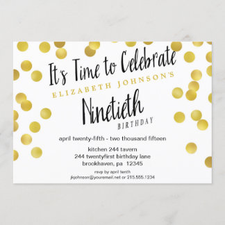 Chic Gold Confetti 90. Geburtstagsparty Einladung
