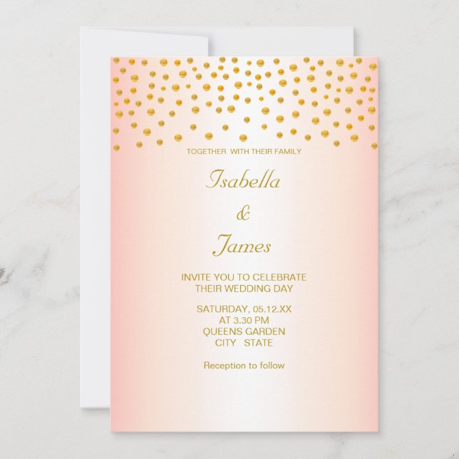 Chic Gold Confetti auf Rose Gold Einladung (Vorderseite)