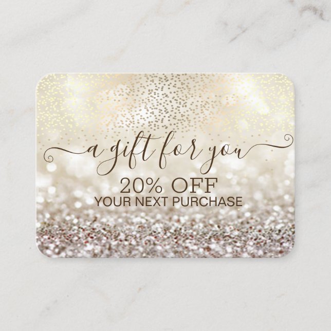 Chic Gold Confetti, Glitzer Bokeh Rabattkarte (Vorderseite)