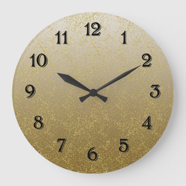 Chic Gold Confetti Glitzern Große Wanduhr (Vorderseite)
