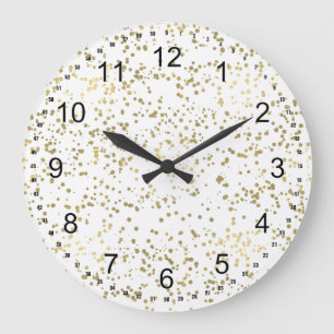 Chic Gold Confetti Große Wanduhr