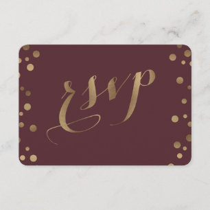 Chic Gold Confetti Liebe Burgundy Wedding RSVP Karte