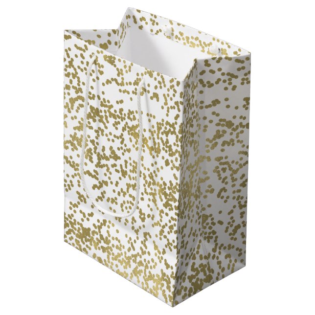 Chic Gold Confetti Mittlere Geschenktüte (Vorderseite Schrägansicht)