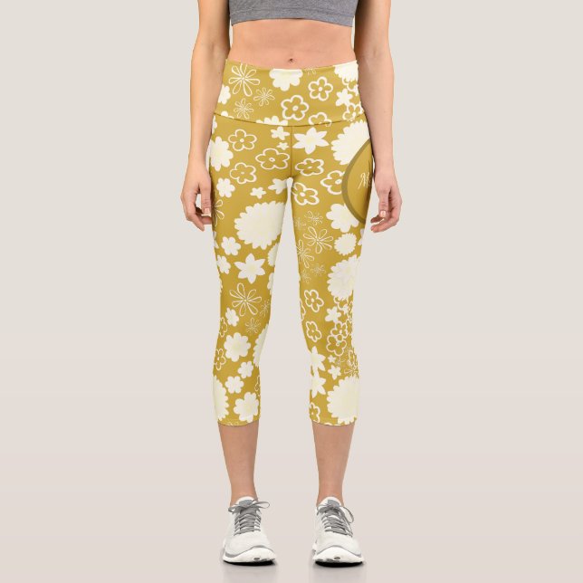 CHIC GOLD CREAM BLUME MONOGRAM CAPRI LEGGINGS (Vorderseite)