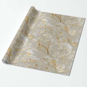 Chic Gold Creme Blumenmuster Geschenkpapier