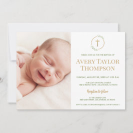 Chic Gold Cross Wasserfarbe Custom Foto Taufe Einladung