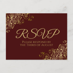 Chic Gold Curls & Wirbel auf Auburn Wedding RSVP Postkarte