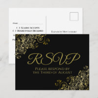 Chic Gold Curls & Wirbel auf Black Wedding RSVP