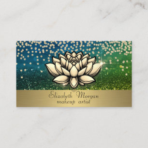 Chic Gold Diamonds Lotus Green Bokeh Visitenkarte