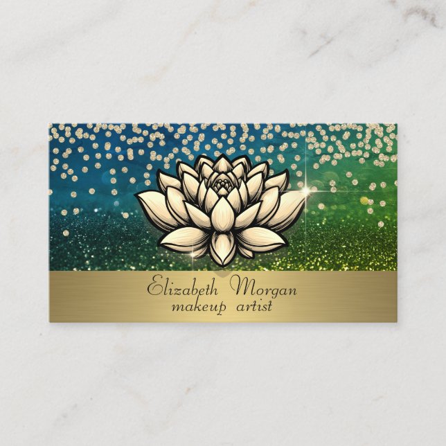 Chic Gold Diamonds Lotus Green Bokeh Visitenkarte (Vorderseite)