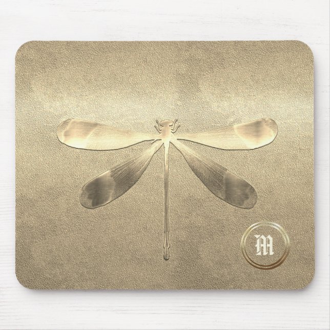 Chic Gold Dragonfly Mit Monogramm Mousepad (Vorne)