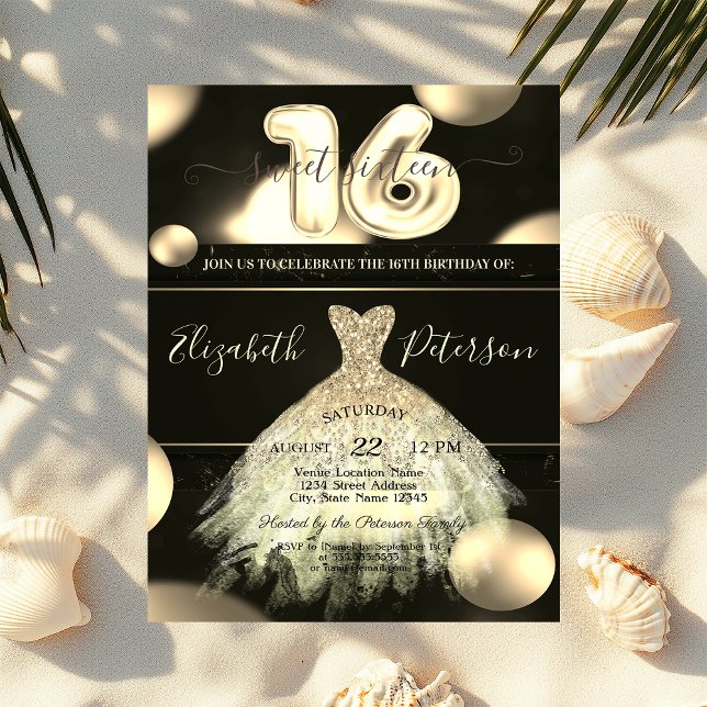 Chic Gold Dress Confetti Dots Sweet 16 Einladung (Von Creator hochgeladen)