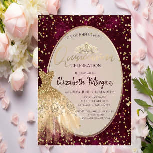 Chic Gold Dress Tiara, Red Quinceañera Einladung