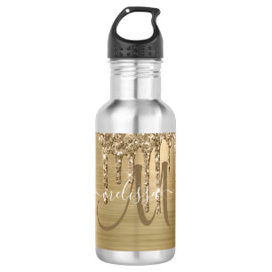 Chic Gold Dripping Glitzer Brush Metal Monogramm Edelstahlflasche