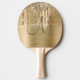 Chic Gold Dripping Glitzer Brushed Metal Monogram Tischtennis Schläger