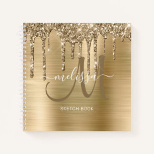 Chic Gold Dripping Glitzer Brushed Metal Sketch Notizbuch