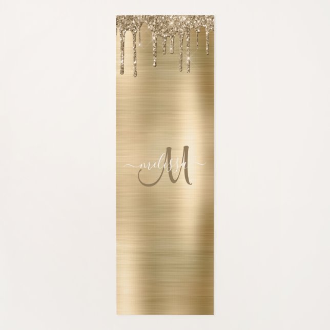 Chic Gold Driving Glitzer Brush Metal Monogram Yogamatte (Vorderseite)