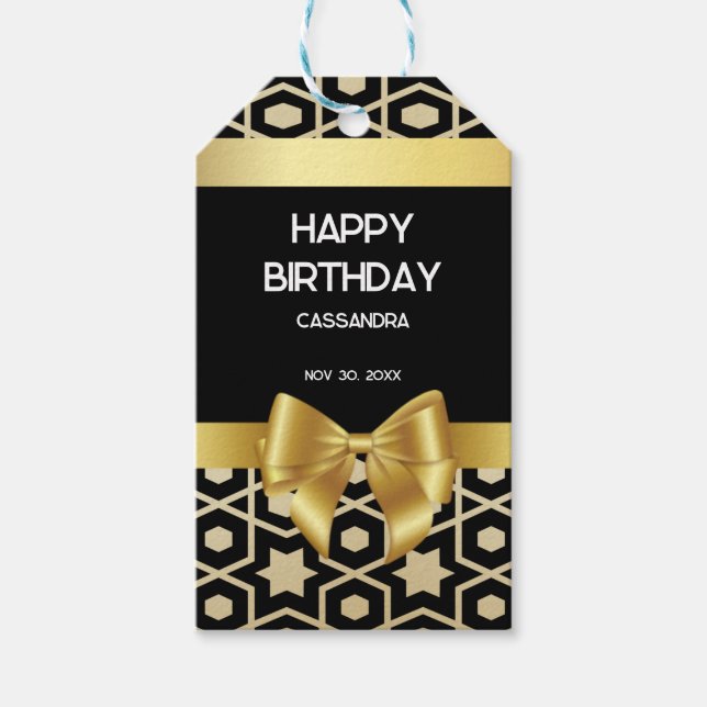 Chic Gold Egypt Geometric Gold Bow Happy Birthday Geschenkanhänger (Vorderseite)
