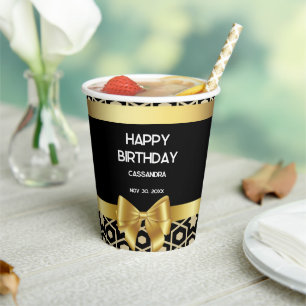 Chic Gold Egypt Geometric Gold Bow Happy Birthday Pappbecher