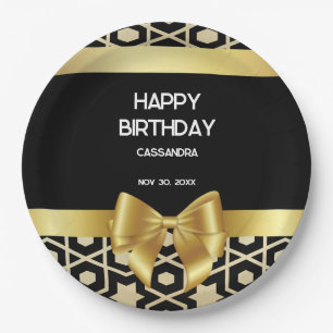 Chic Gold Egypt Geometric Gold Bow Happy Birthday Pappteller