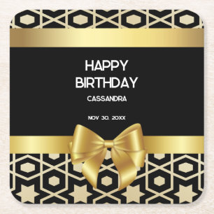 Chic Gold Egypt Geometric Gold Bow Happy Birthday Rechteckiger Pappuntersetzer