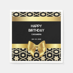Chic Gold Egypt Geometric Gold Bow Happy Birthday Serviette