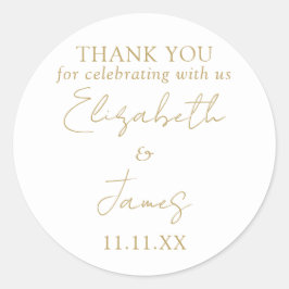 Chic Gold Elegante Script Wedding Vielen Dank Runder Aufkleber