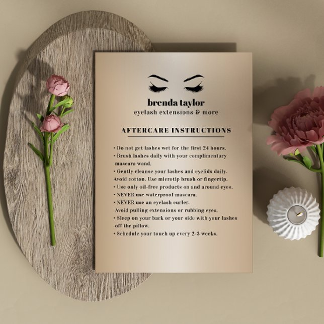 Chic Gold Eyelash Browbar Aftercare Instructions Visitenkarte (Von Creator hochgeladen)