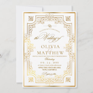 Chic Gold Flora Script Wedding Einladung
