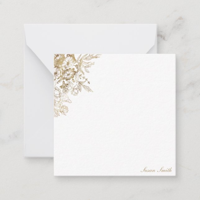 Chic Gold Floral Personalisiert Mitteilungskarte (Vorderseite)