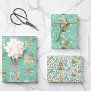 Chic Gold Floral, Presets & Holly Geschenkpapier Set