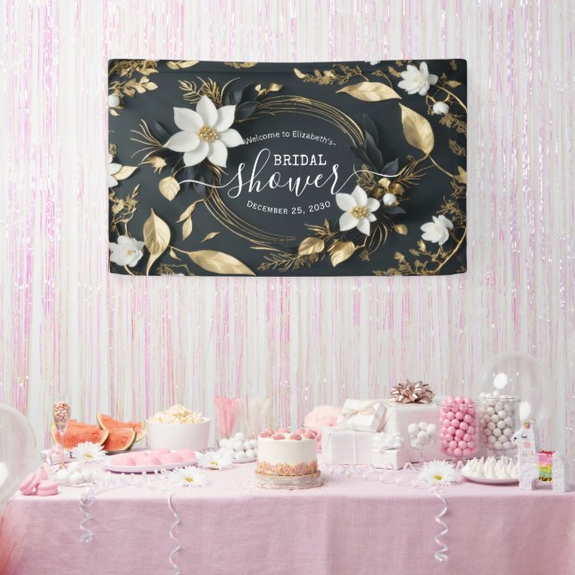 Chic Gold Floral Wreath Brautparty Begrüßungszeich Banner (Party)